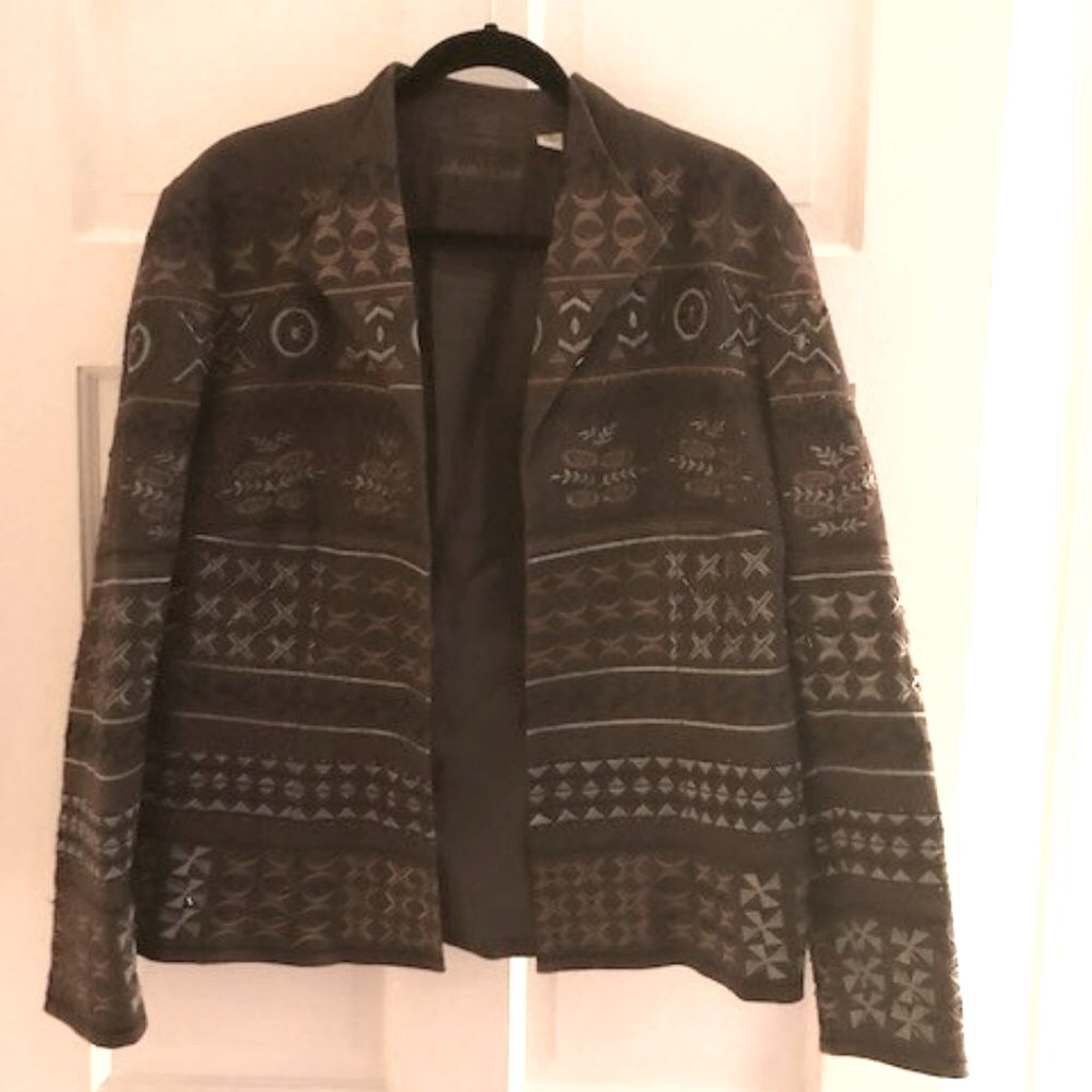 Coldwater Creek Blazer Beaded Embroidered Open Front Brown Size W16